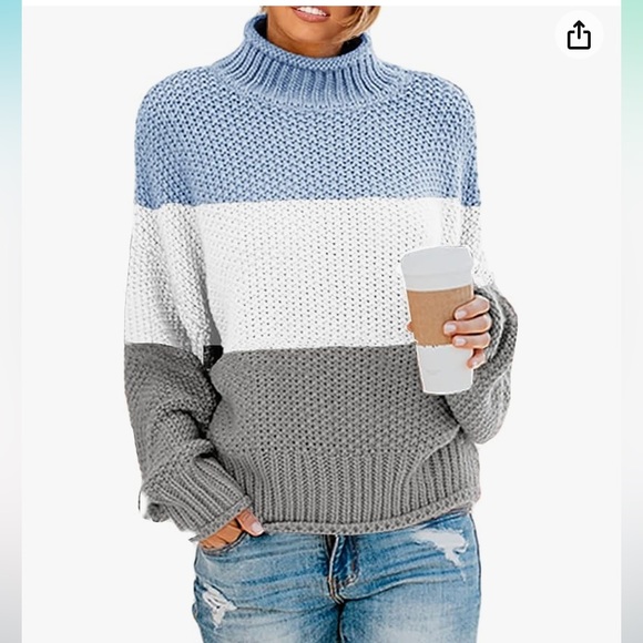 SAODIMALLSU SLOUCHY STYLE TURTLENECK STRIPED SWEATER - Picture 3 of 11